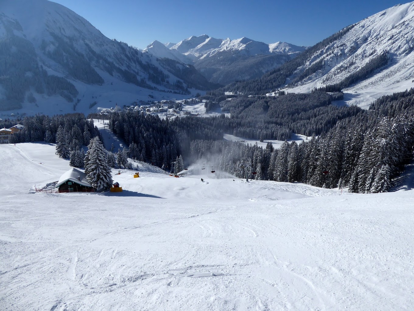 Skiarena Berwang in Austria - the view from the top of a ski slope.
