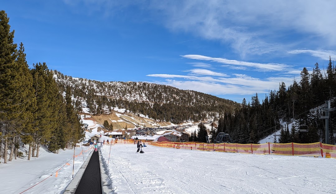 Red Lodge Mountain in USA - a snow covered ski slope with trees in the background.