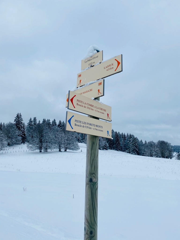 Lajoux in France - two signs on a pole.