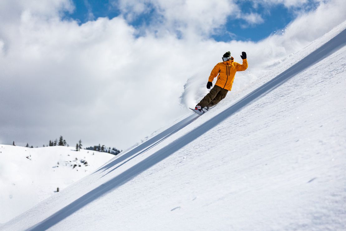 Bear Valley in USA - a person skiing down a snowy slope.