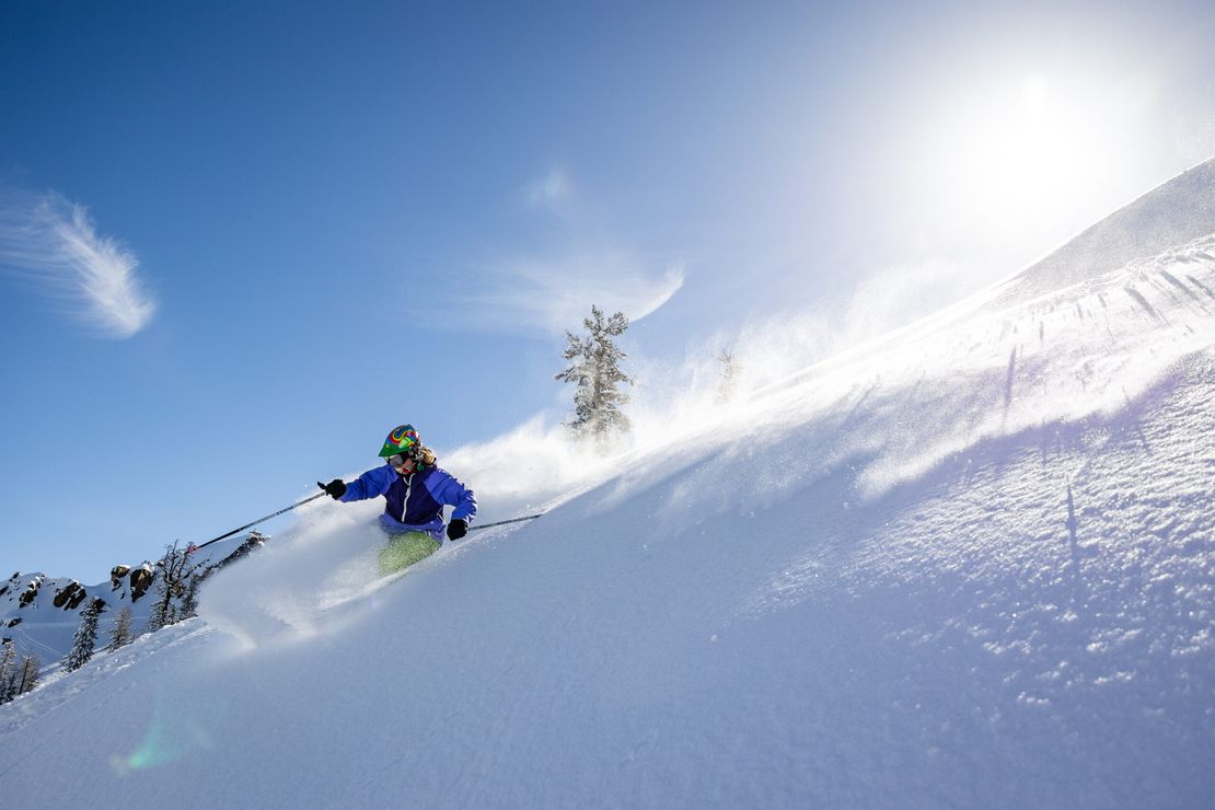Bear Valley in USA - a person skiing down a snowy slope.