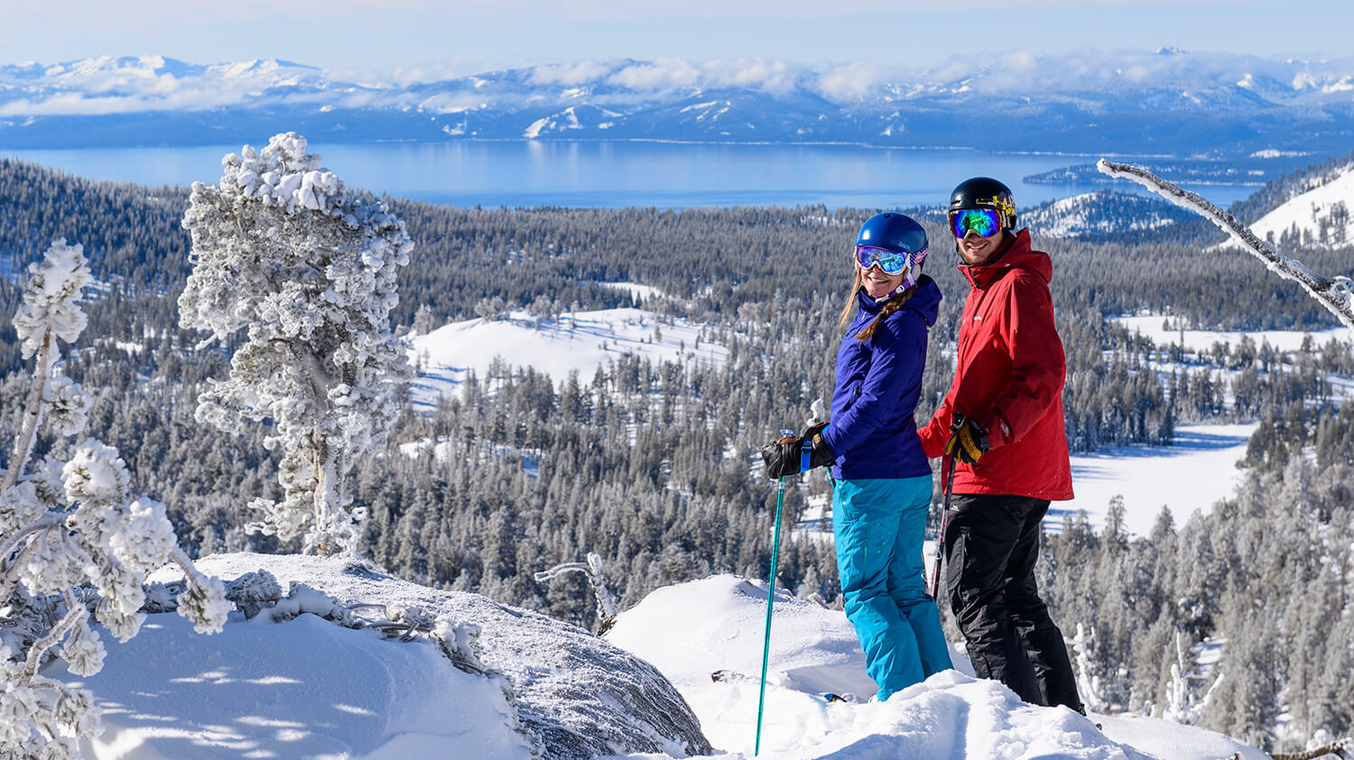 Mt Rose in USA - two people standing on top of a snow covered mountain.