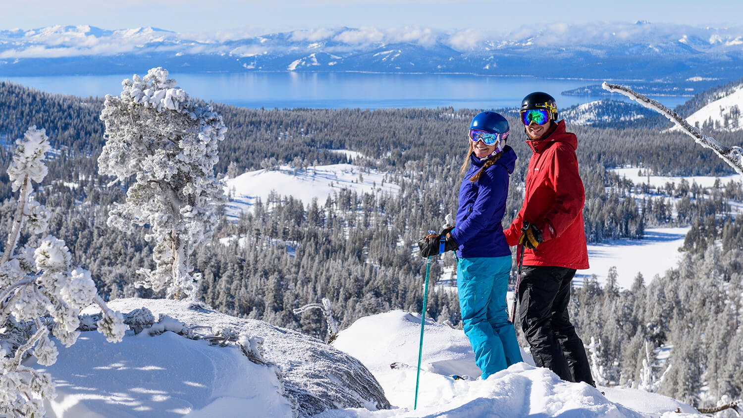 Mt Rose in USA - two people standing on top of a snow covered mountain.
