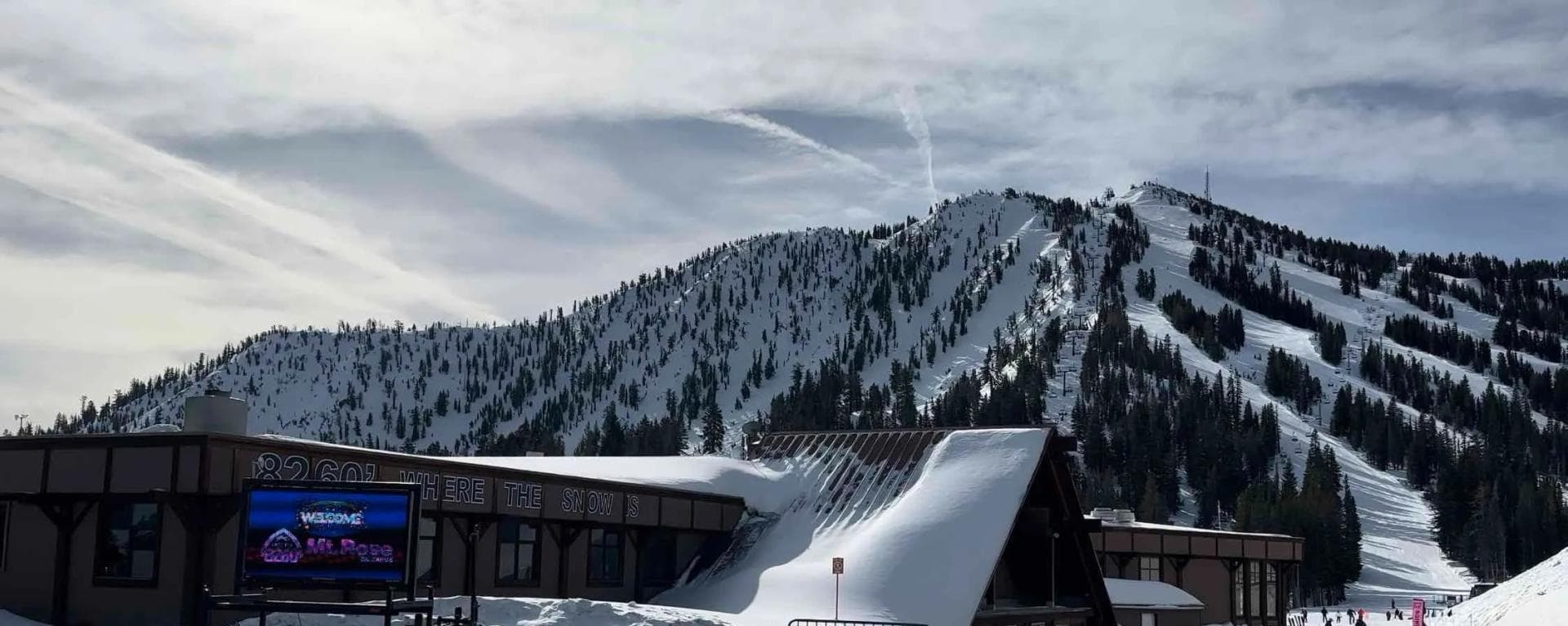 Mt Rose in USA: a ski resort with snow covered mountains in the background.
