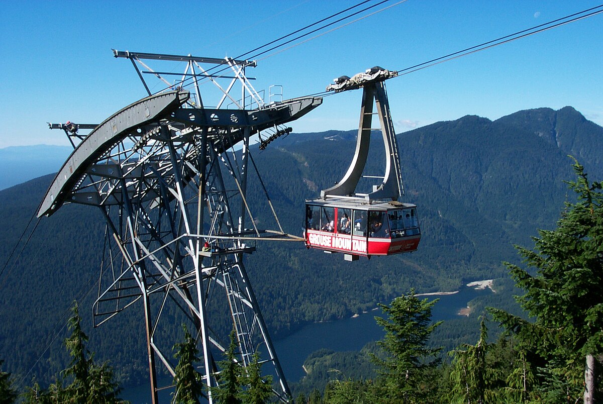 Grouse Mountain in Canada - a ski lift going up a mountain.