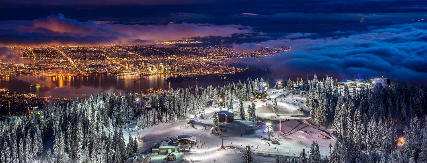 Grouse Mountain in Canada - a view of the city from the top of a mountain.