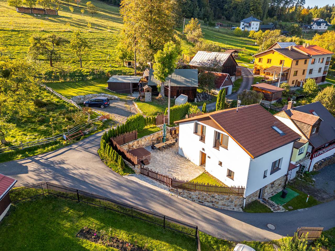 Radegast Sihly na Krásné in Czech Republic - an aerial view of a house in the countryside.