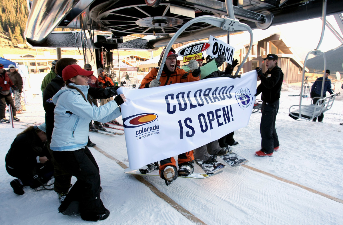 Loveland in USA - a group of people on a ski slope.