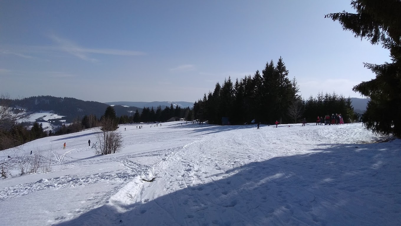 Ski slope Dajićima in Serbia - the view from the top of a snowy hill.