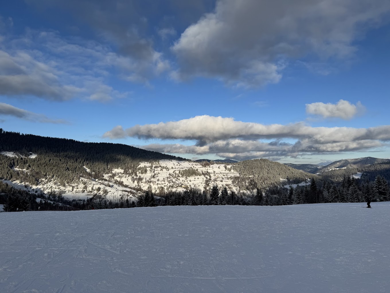 Ski slope Dajićima in Serbia - the view from the top of the mountain in winter.