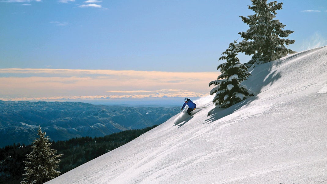 Bogus Basin in USA - a person skiing down the side of a mountain.