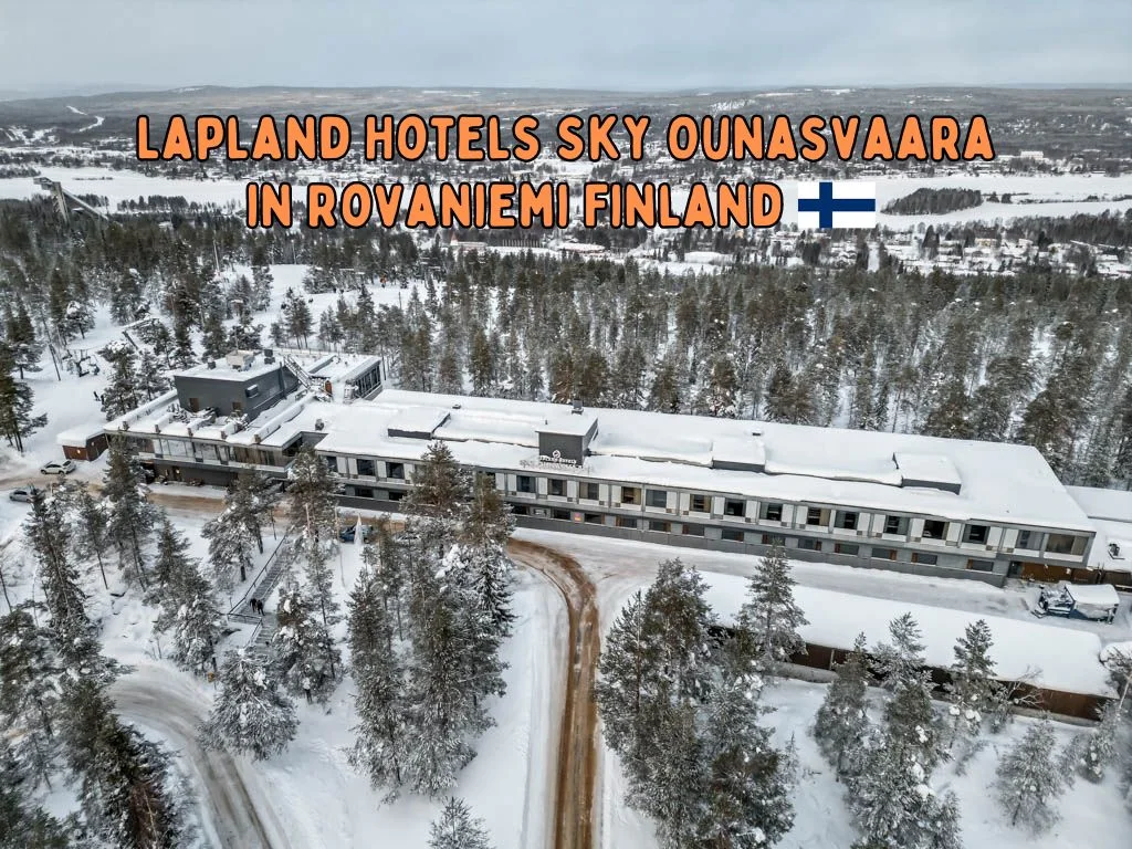 Ounasvaara – Rovaniemi in Finland: an aerial view of the hotel in the winter.