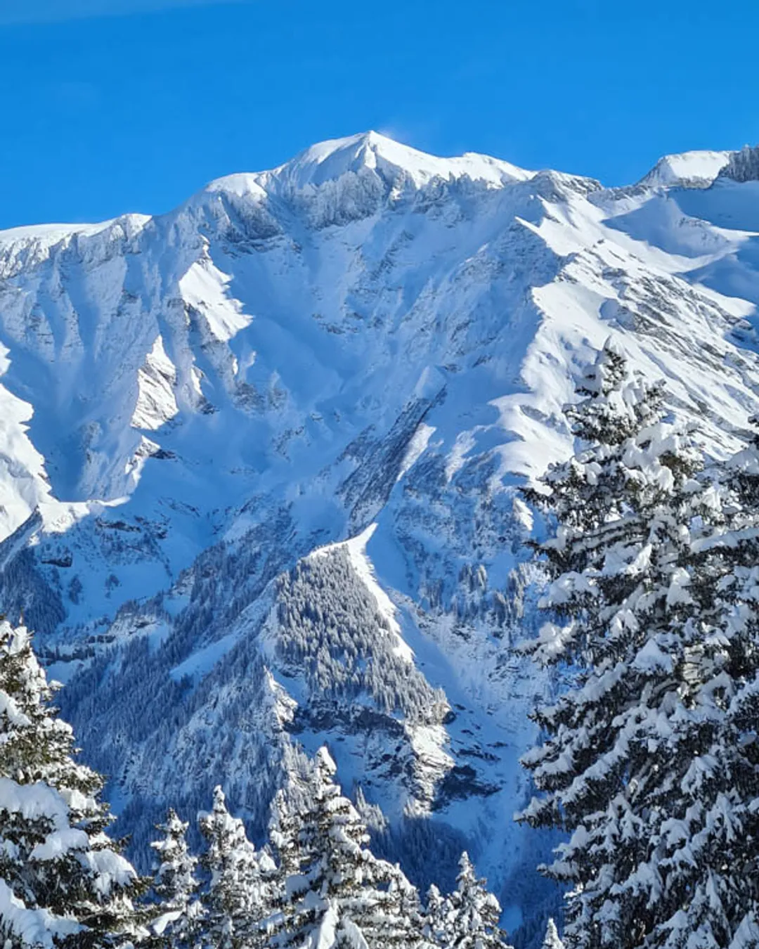 Elm in Switzerland - snow covered mountains in the french alps.