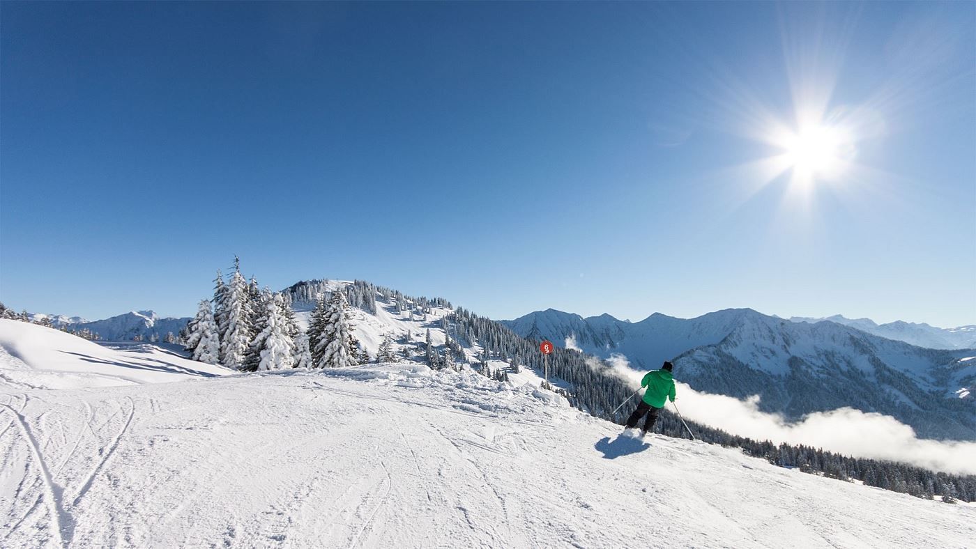 Laterns – Gapfohl in Austria - a person on a snowboard on a snowy slope.