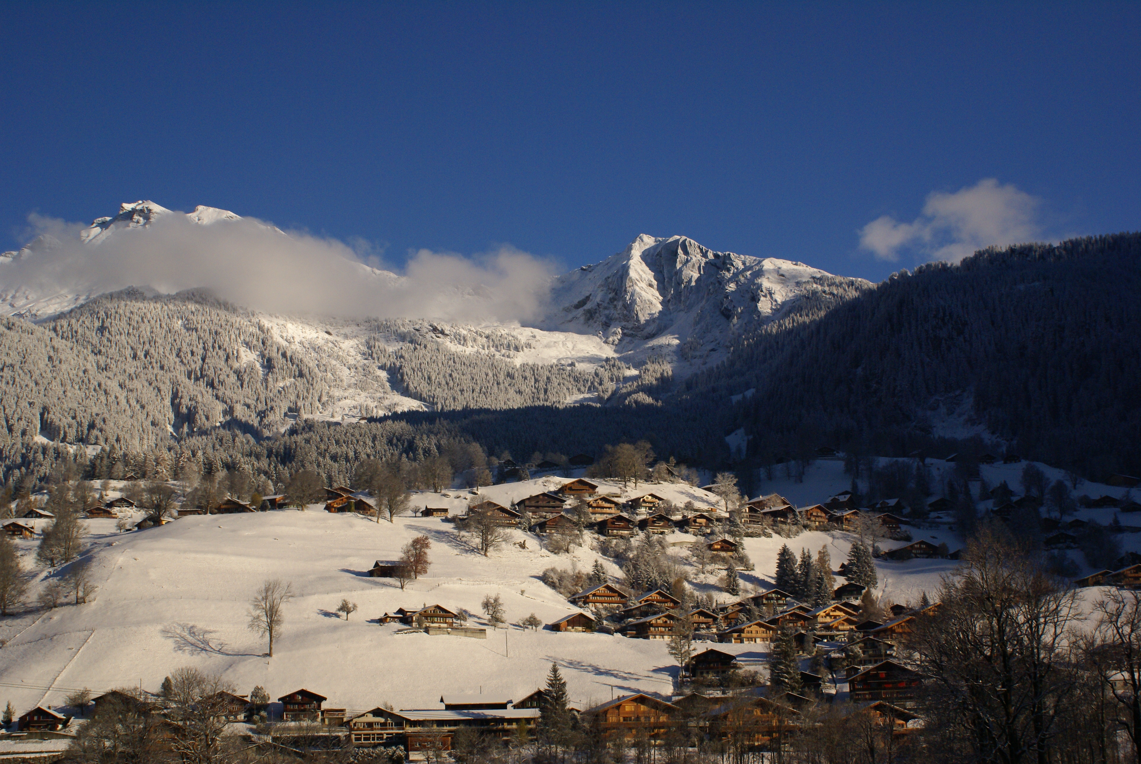 Grindelwald First in Switzerland - the mountain is covered in snow.