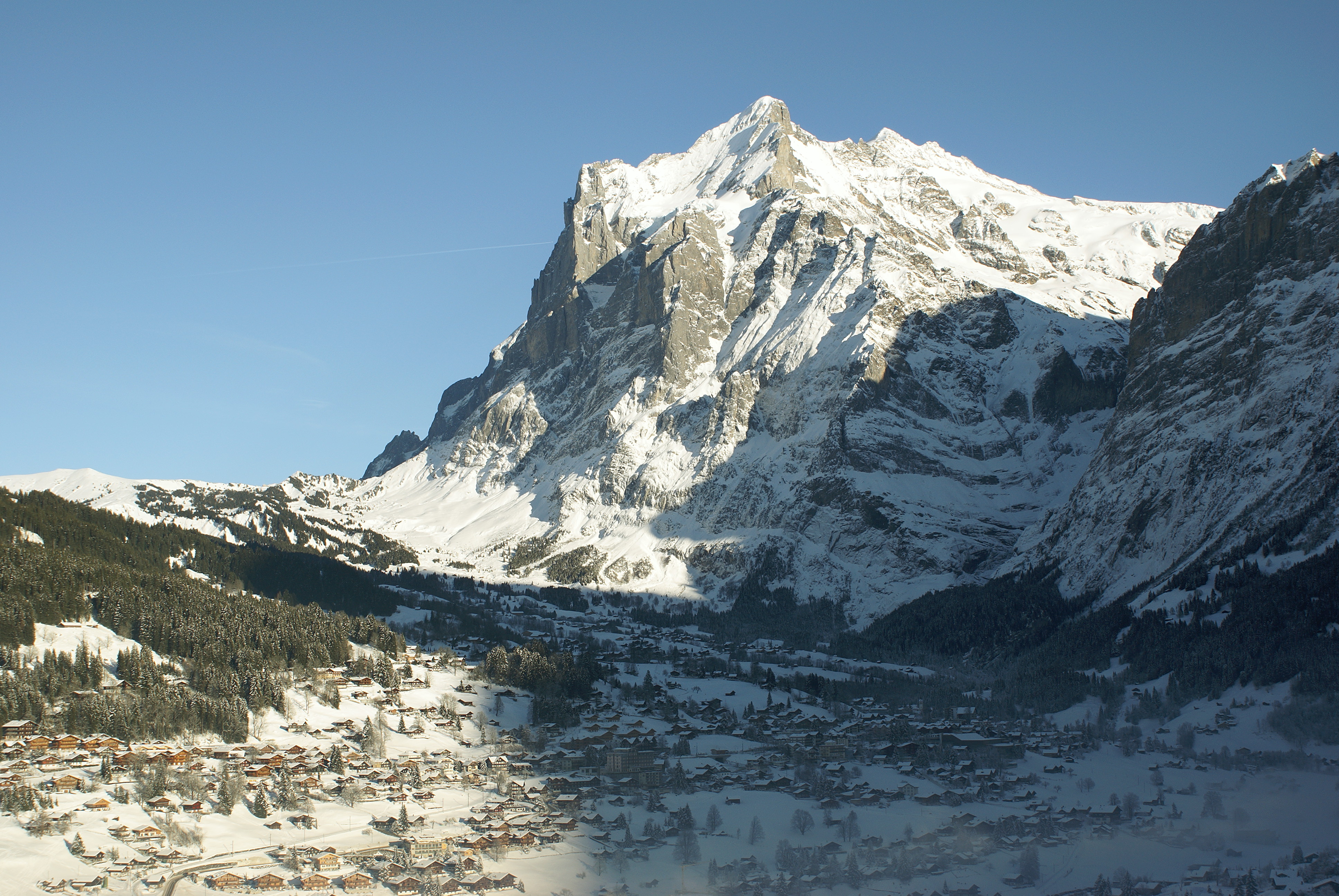 Grindelwald First in Switzerland - the mountain is covered in snow.