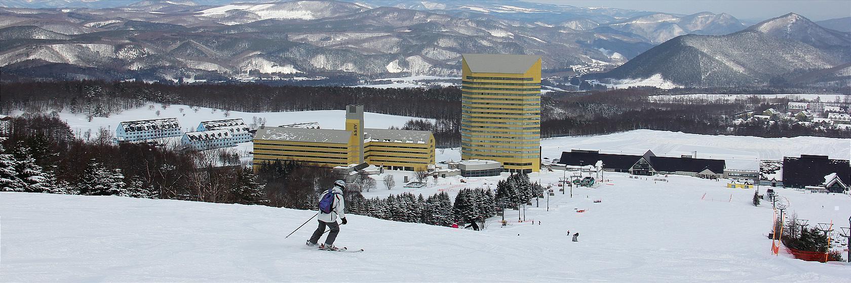 Appi Kogen in Japan: a view of a ski resort in the mountains.