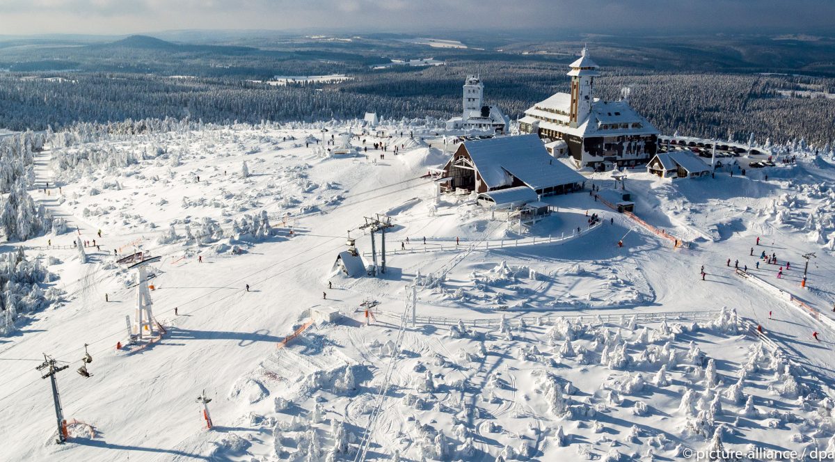Fichtelberg – Oberwiesenthal in Germany: a ski resort surrounded by snow covered trees.