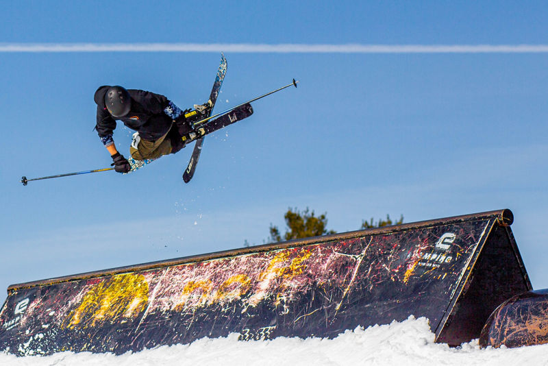 Hunter Mountain in USA - a man flying through the air while riding skis.