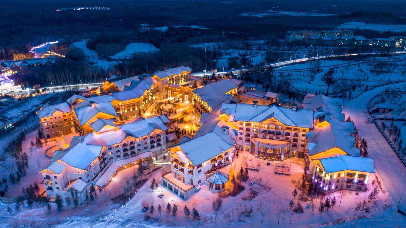 Changbaishan Wanda in China: an aerial view of the resort at night.
