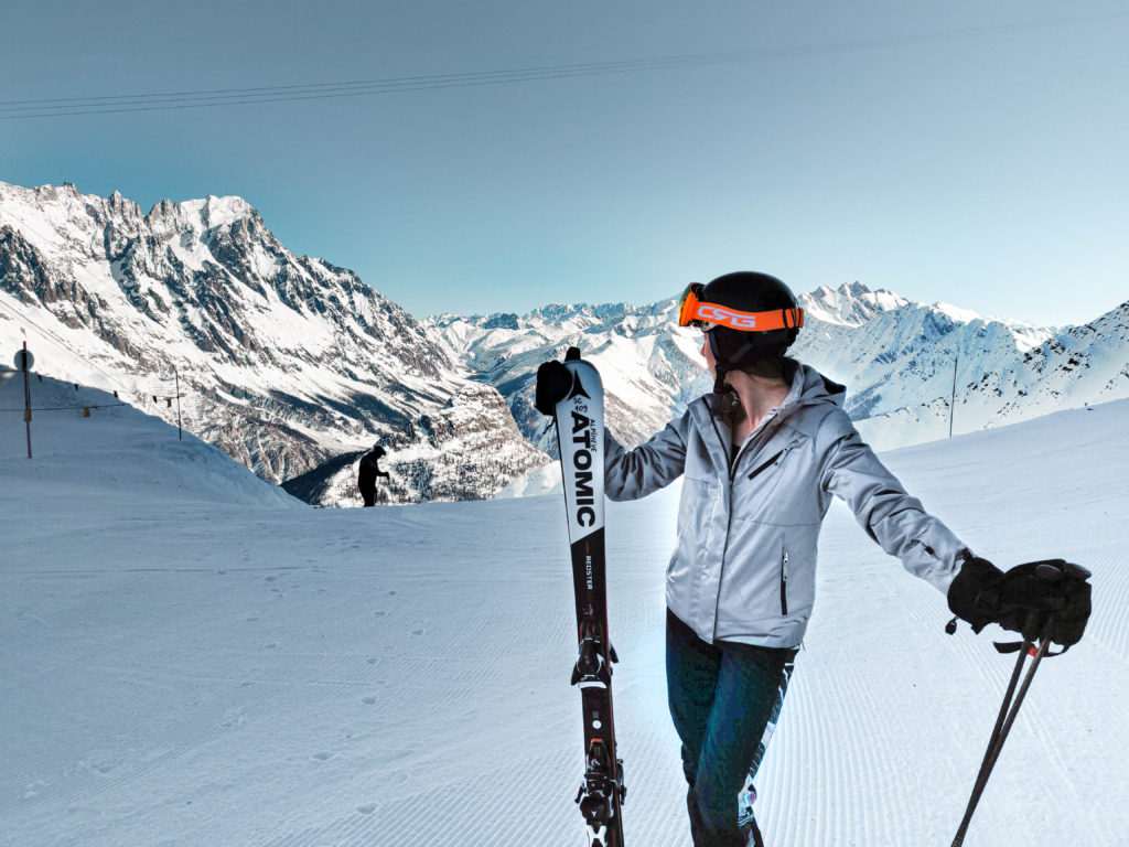 Courmayeur in Italy - a man in ski gear standing on a snowy slope.