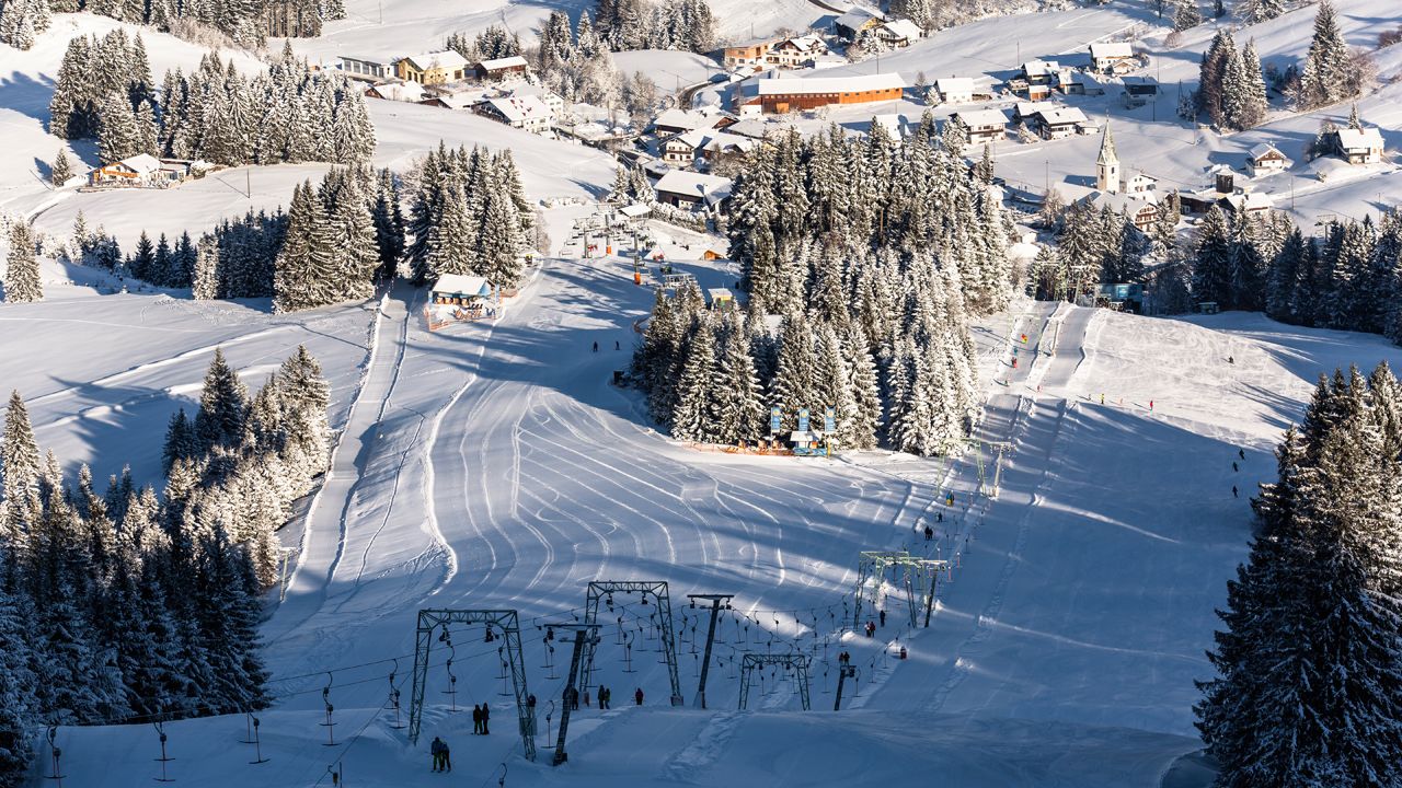Jungholz in Austria - a ski slope with trees and snow on it.