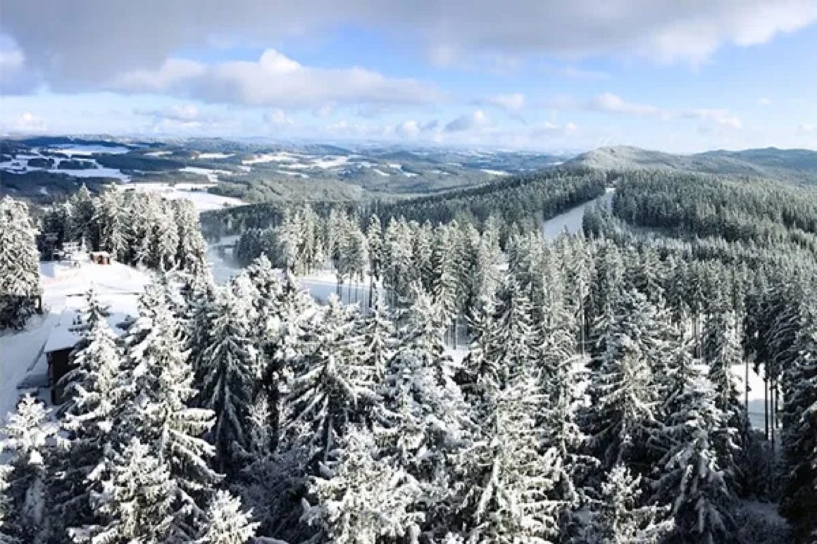 Lipno in Czech Republic - the view from the top of the mountain in winter.