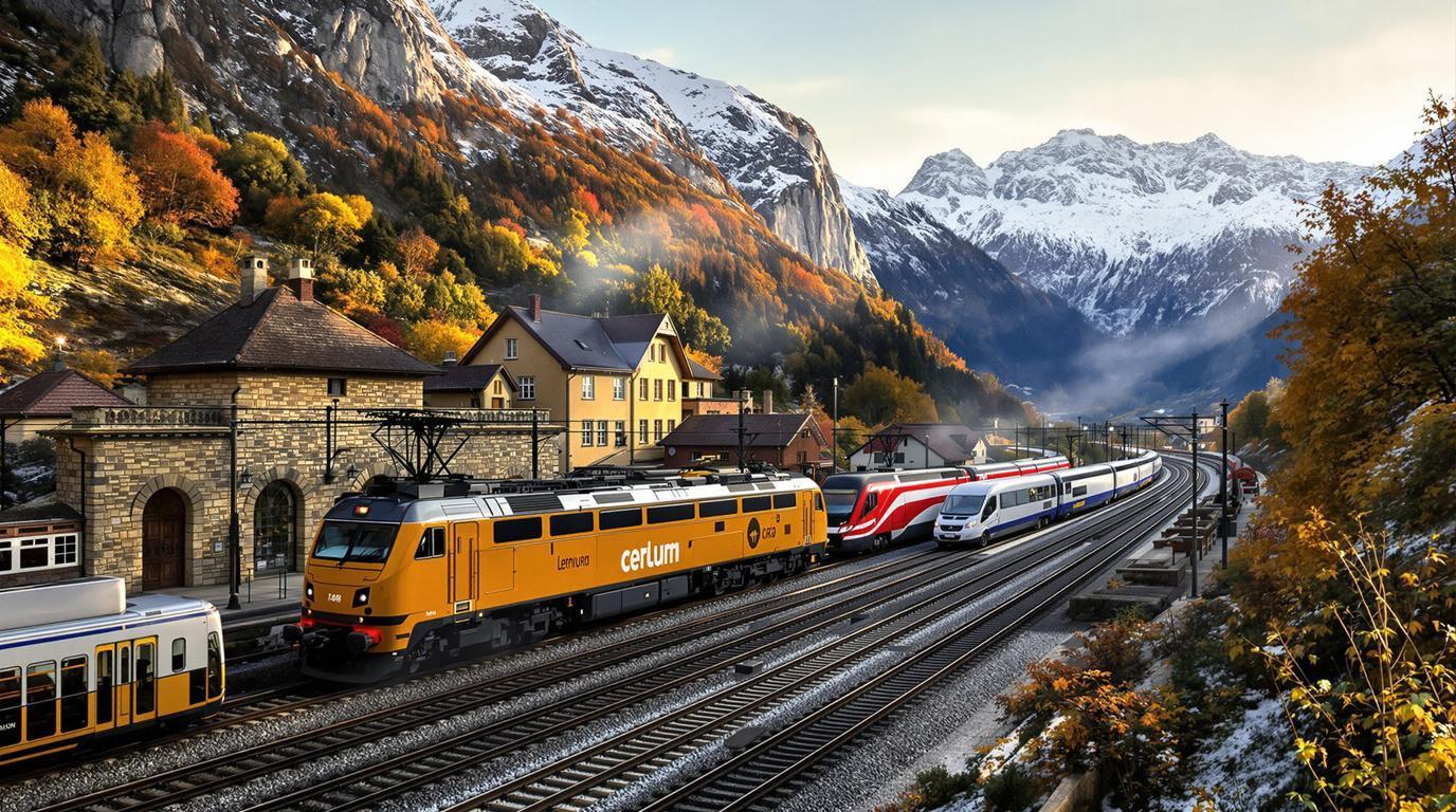 Porté Puymorens in France - a train traveling down the tracks in the mountains.