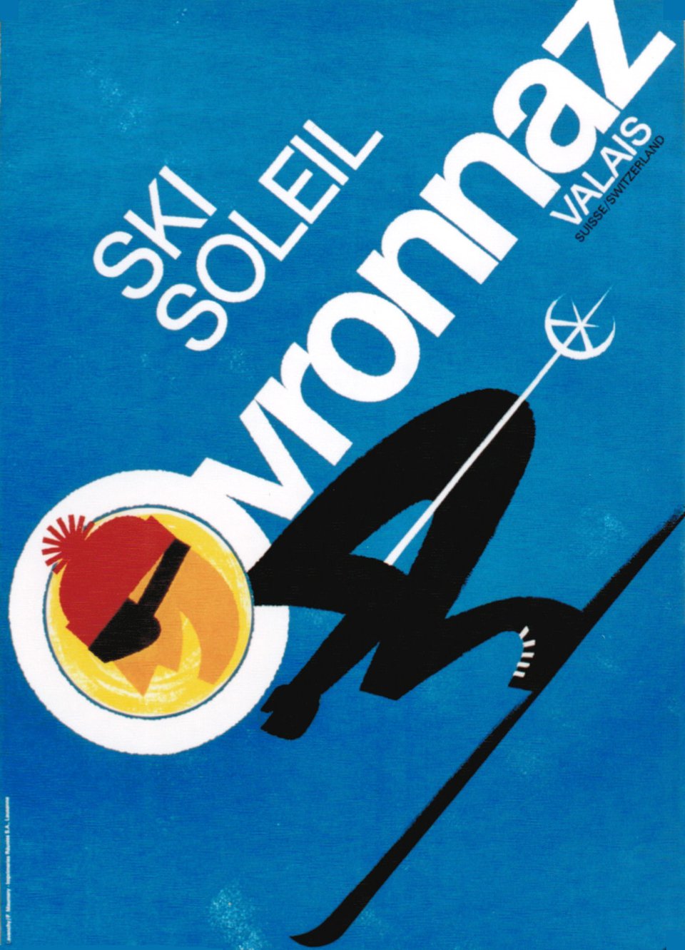 Ovronnaz in Switzerland - a book cover with a man on a skiboard.