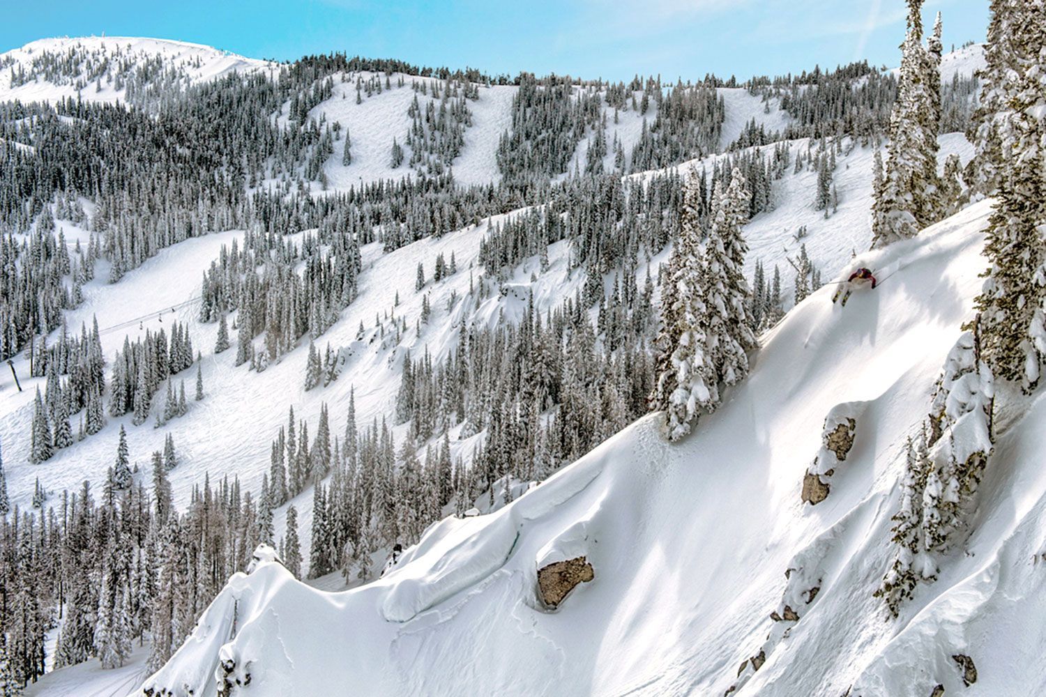 Mission Ridge WA in USA - a person skiing down the side of a mountain.