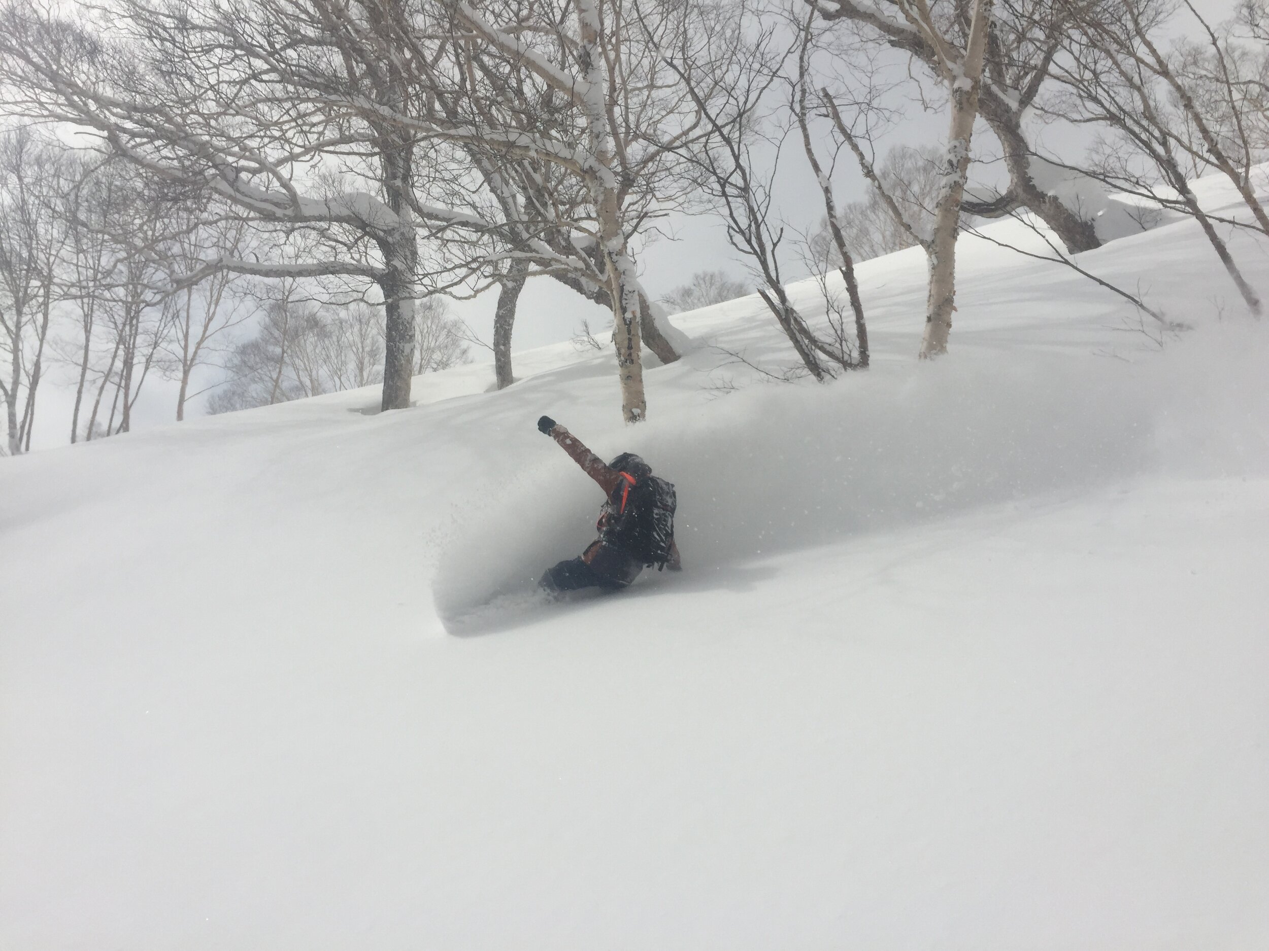 Cascade Powder Guides in USA - a person on a snowboard in the snow.