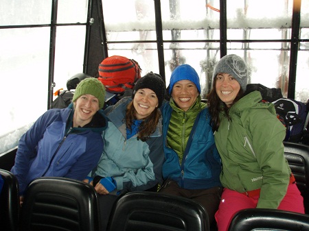 Cascade Powder Guides in USA - a group of people sitting on top of a bus.