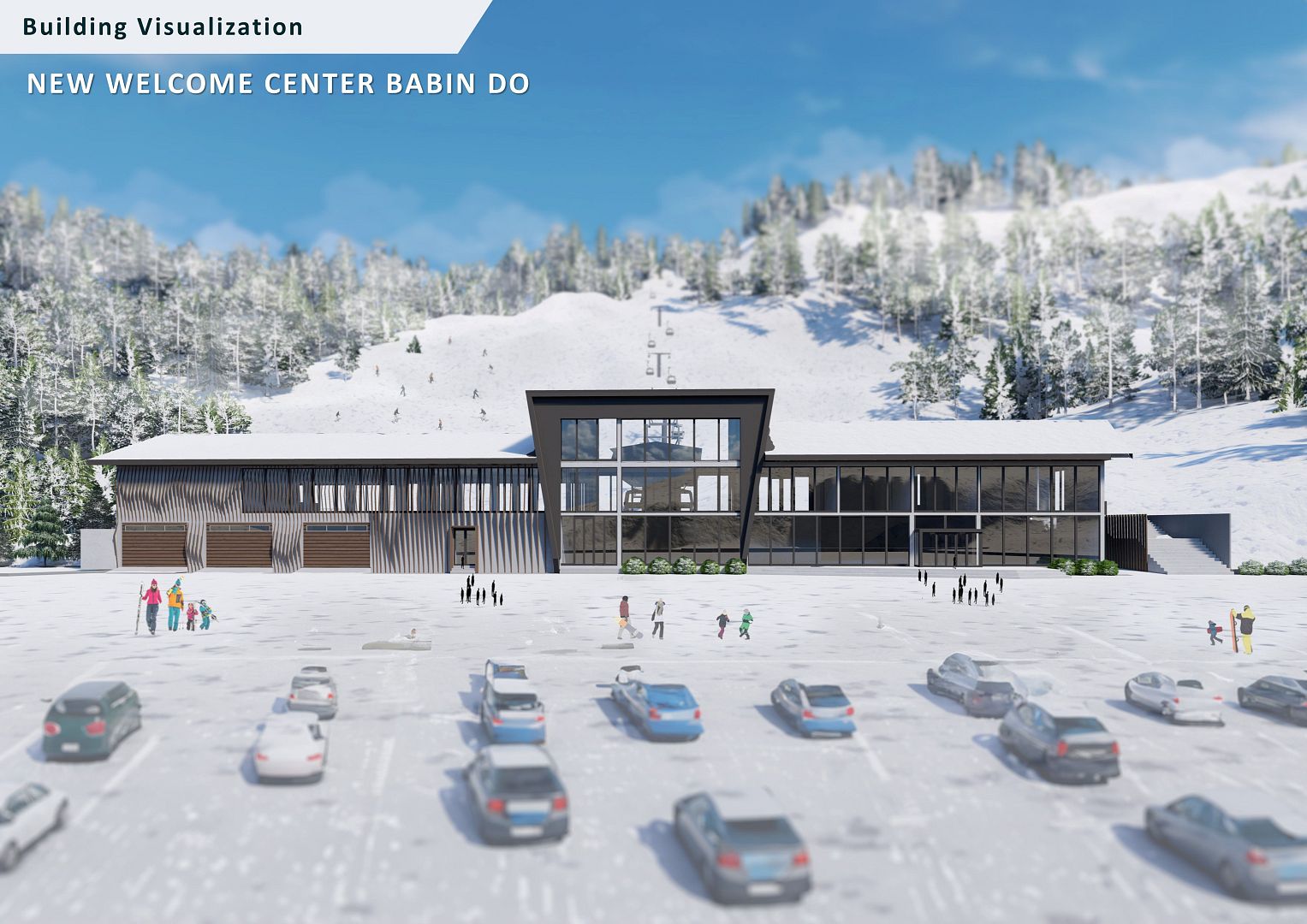 Babin Do – Bjelašnica in Bosnia and Herzegovina: a rendering of a ski resort with cars parked in front.
