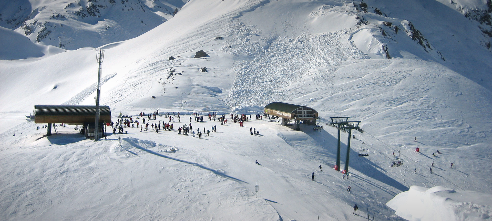 Panticosa in Spain - a group of people skiing down a mountain.