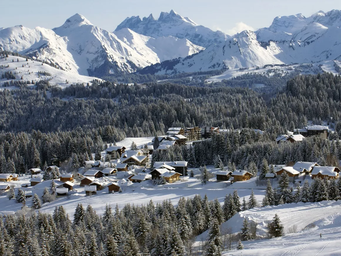 Praz de Lys Sommand in France - a snowy village surrounded by trees and mountains.