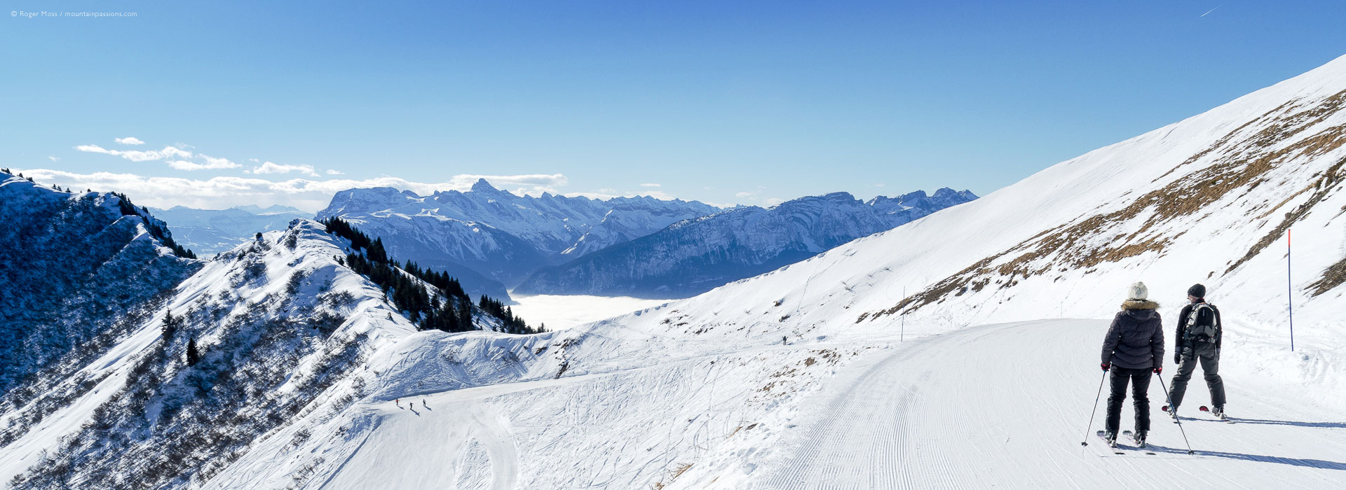 Praz de Lys Sommand in France - a person skiing down a snowy mountain.