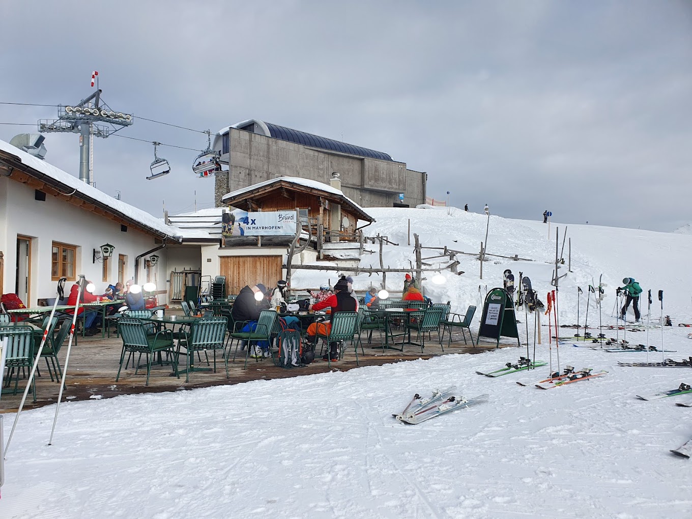 Mayrhofen Penken | Ahorn | Rastkogel | Eggalm in Austria - a group of people sitting on top of a snow covered slope.