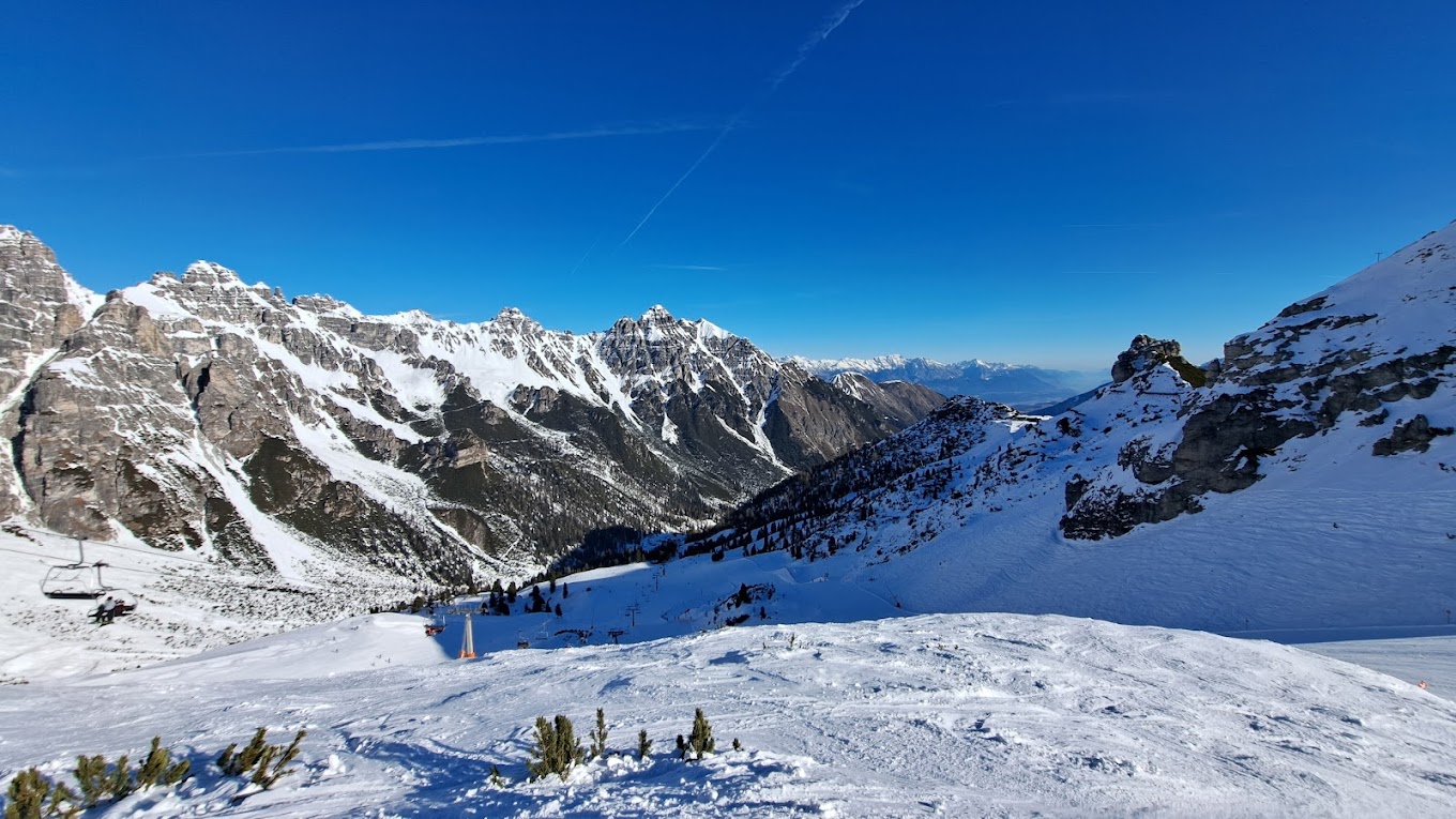 Schlick 2000 in Austria - a view from the top of a snowy mountain.