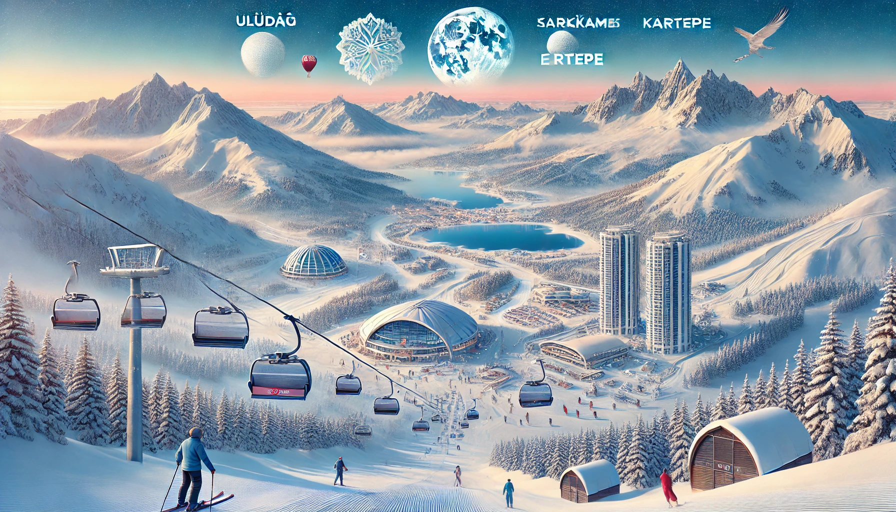 Sarıkamış in Turkey: a painting of a ski resort in the mountains.