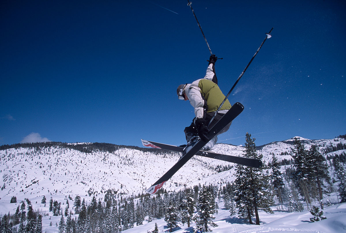 Dodge Ridge in USA - a person jumping in the air on skis.