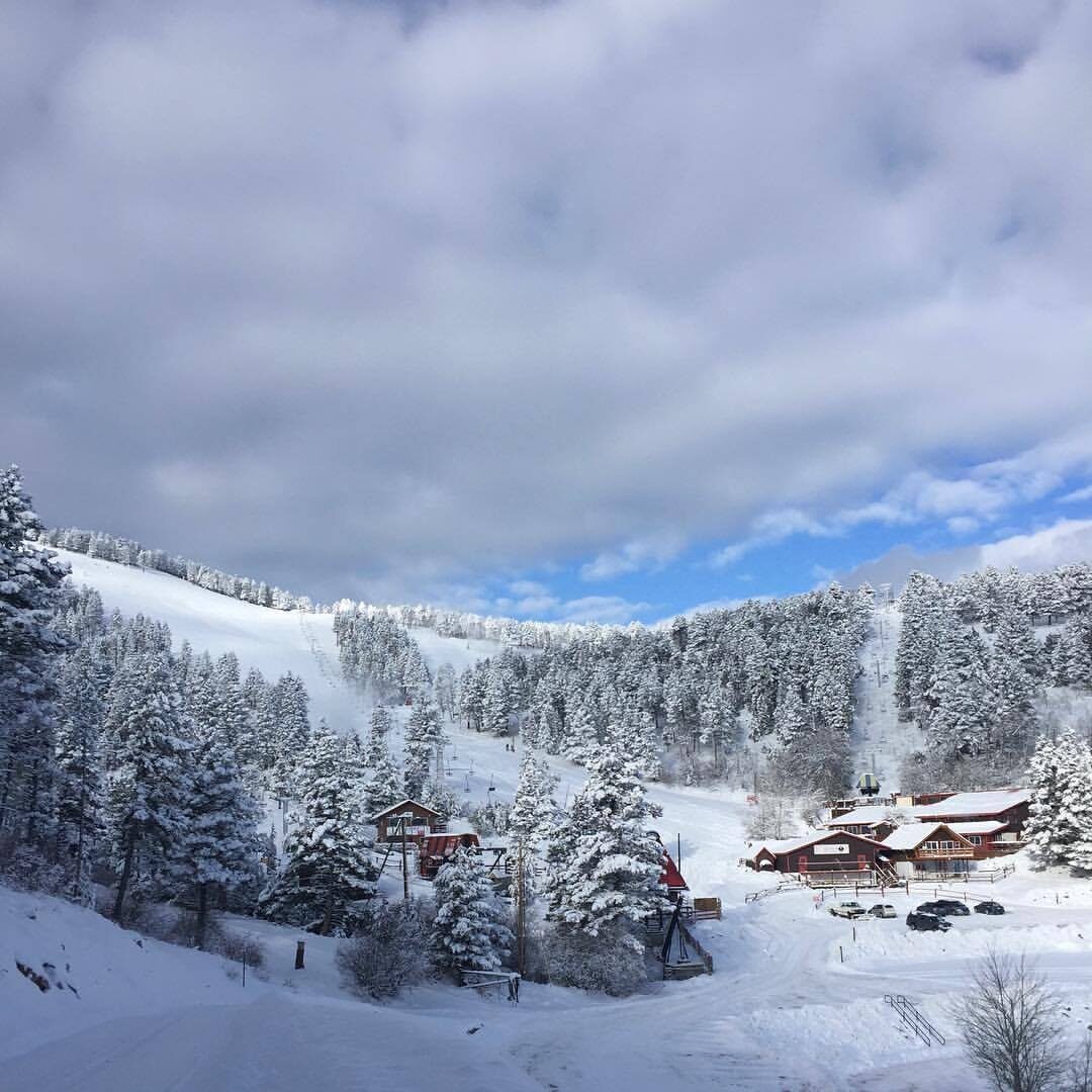 Great Divide in USA - a view of a snowy village in the mountains.