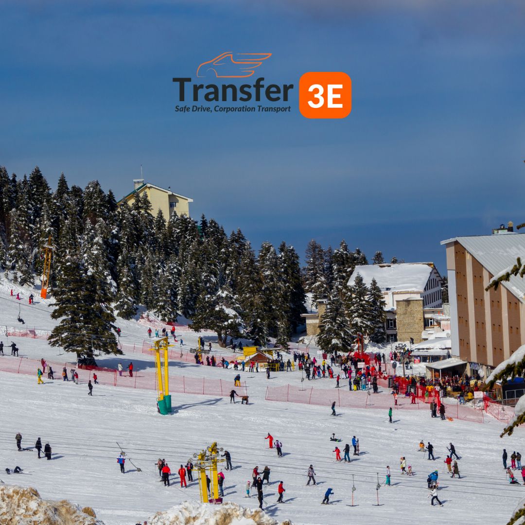 Uludag Ski Center in Turkey - a group of people skiing down a snowy slope.