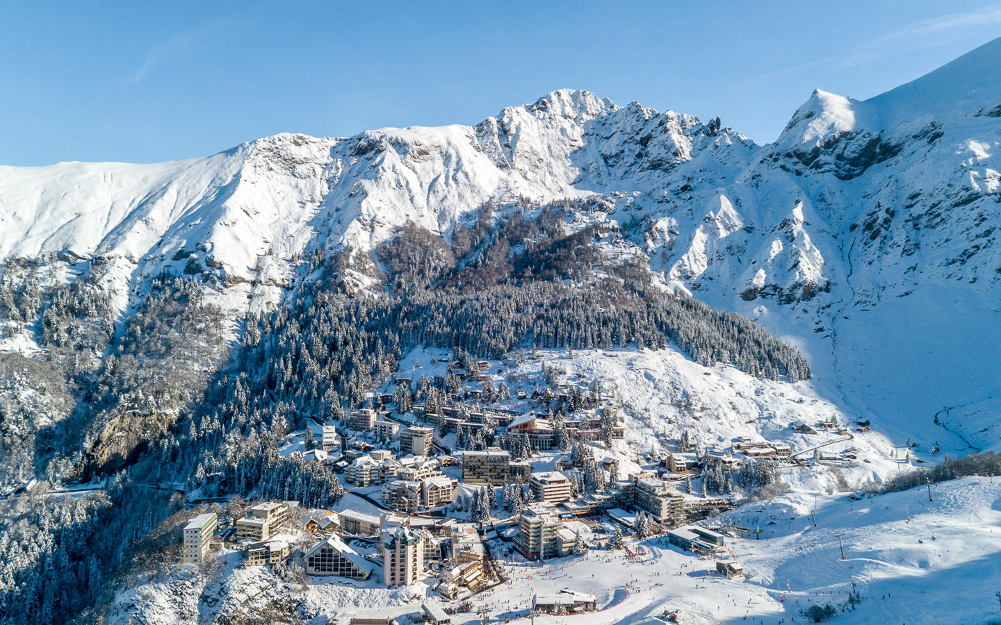 Station Gourette in France: a view of a ski resort in the mountains.