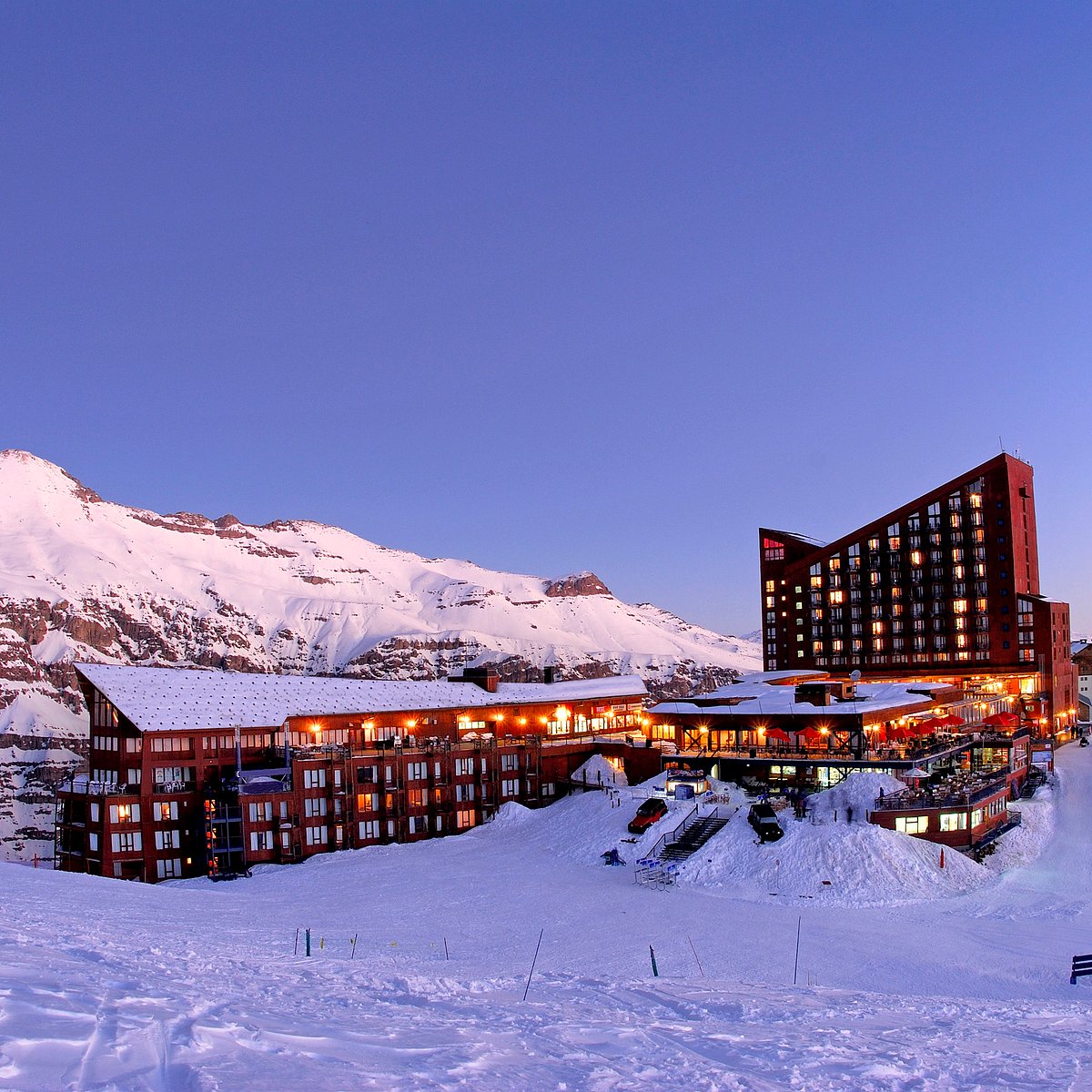 Valle Nevado in Chile: a view of a ski resort at night.