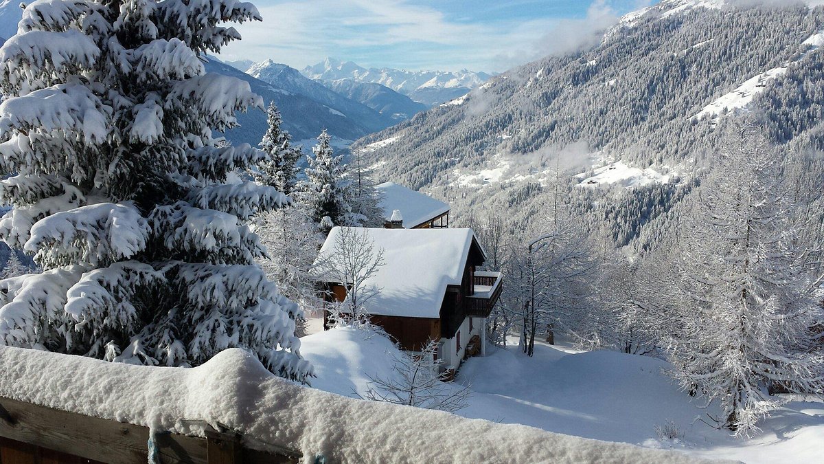 Bellwald in Switzerland - the view from the balcony of the house in winter.