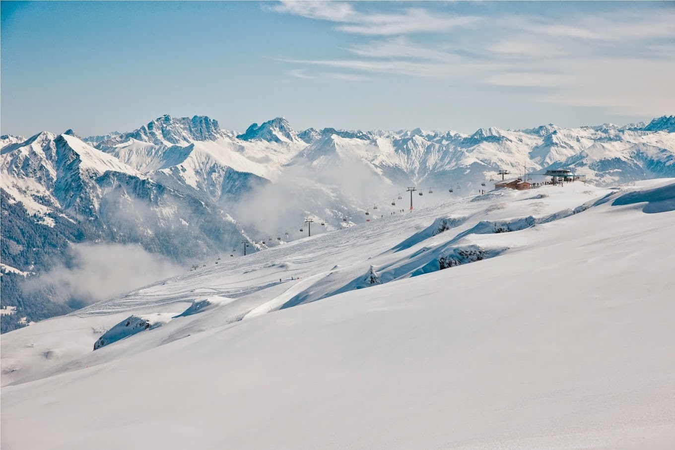 Pizol Pardiel Bad Ragaz Wangs in Switzerland - the view from the top of a snowy mountain.