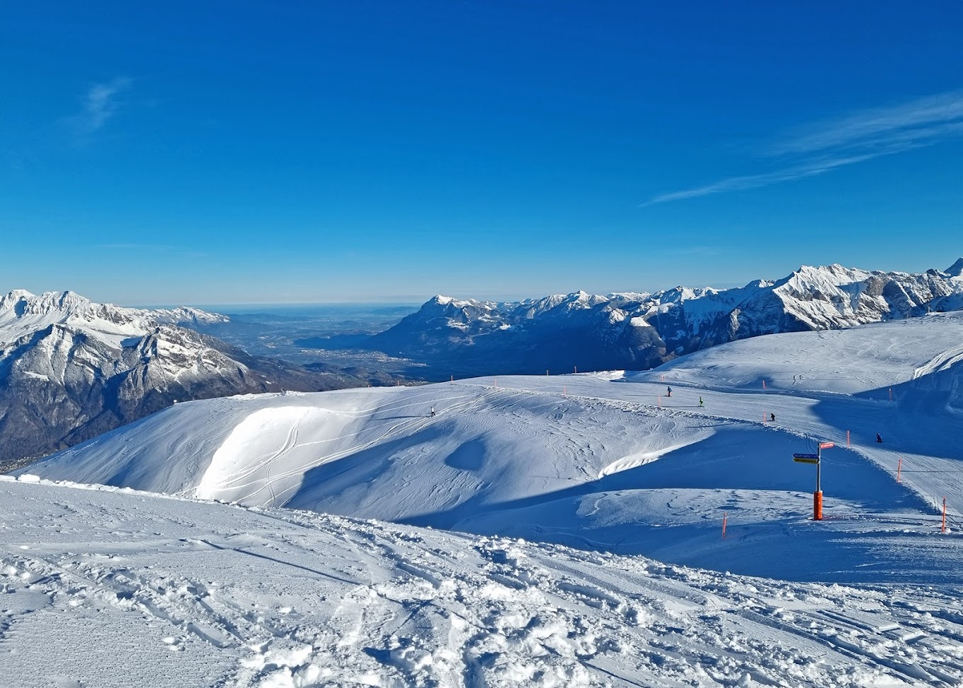 Pizol Pardiel Bad Ragaz Wangs in Switzerland - a view from the top of a snowy mountain.