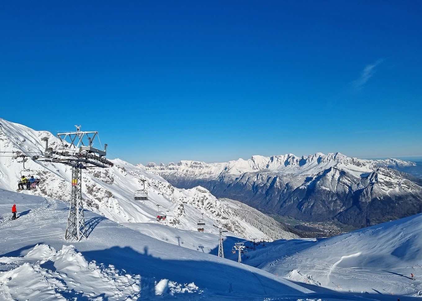 Pizol Pardiel Bad Ragaz Wangs in Switzerland - a ski lift going up a snowy mountain.
