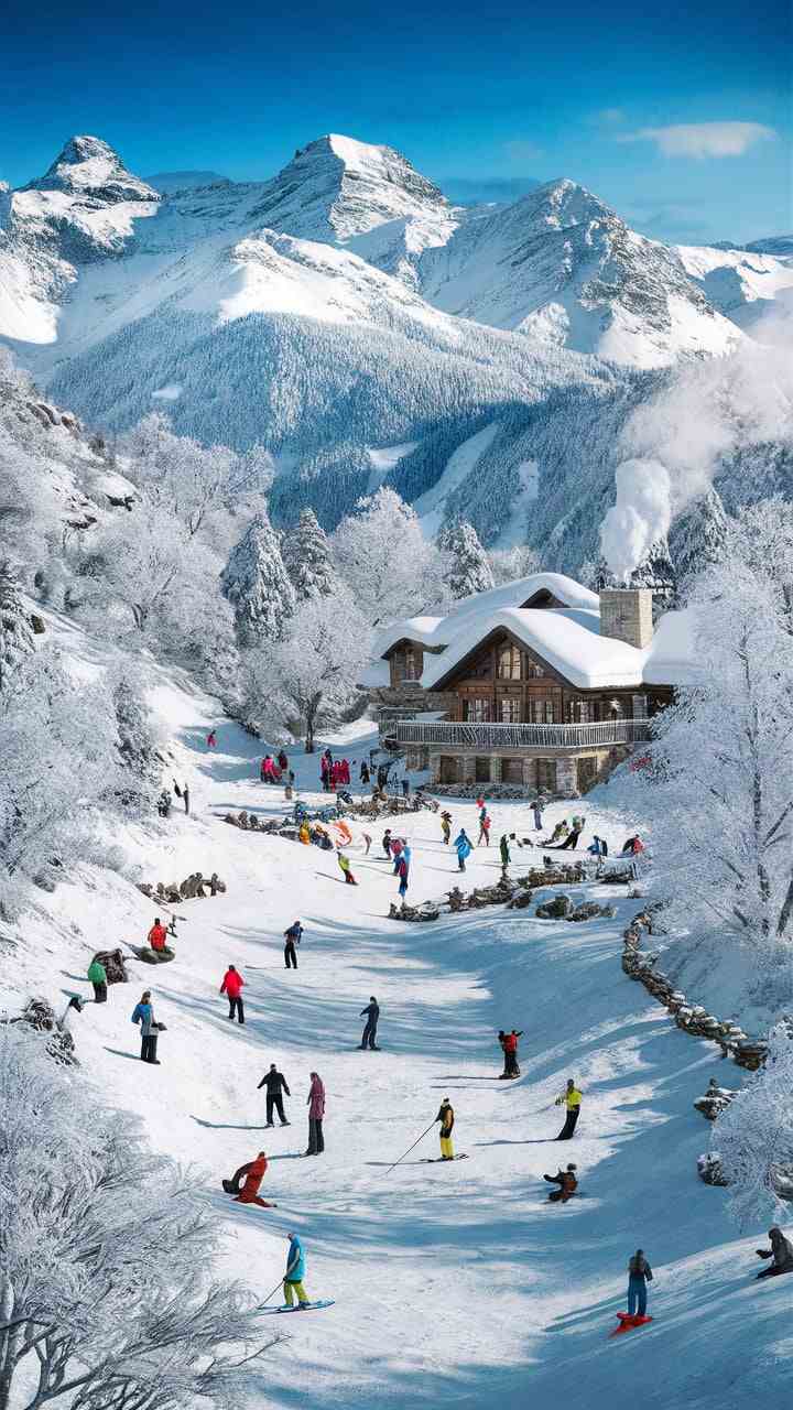 Pahalgam in India - a group of people skiing down a snowy slope.