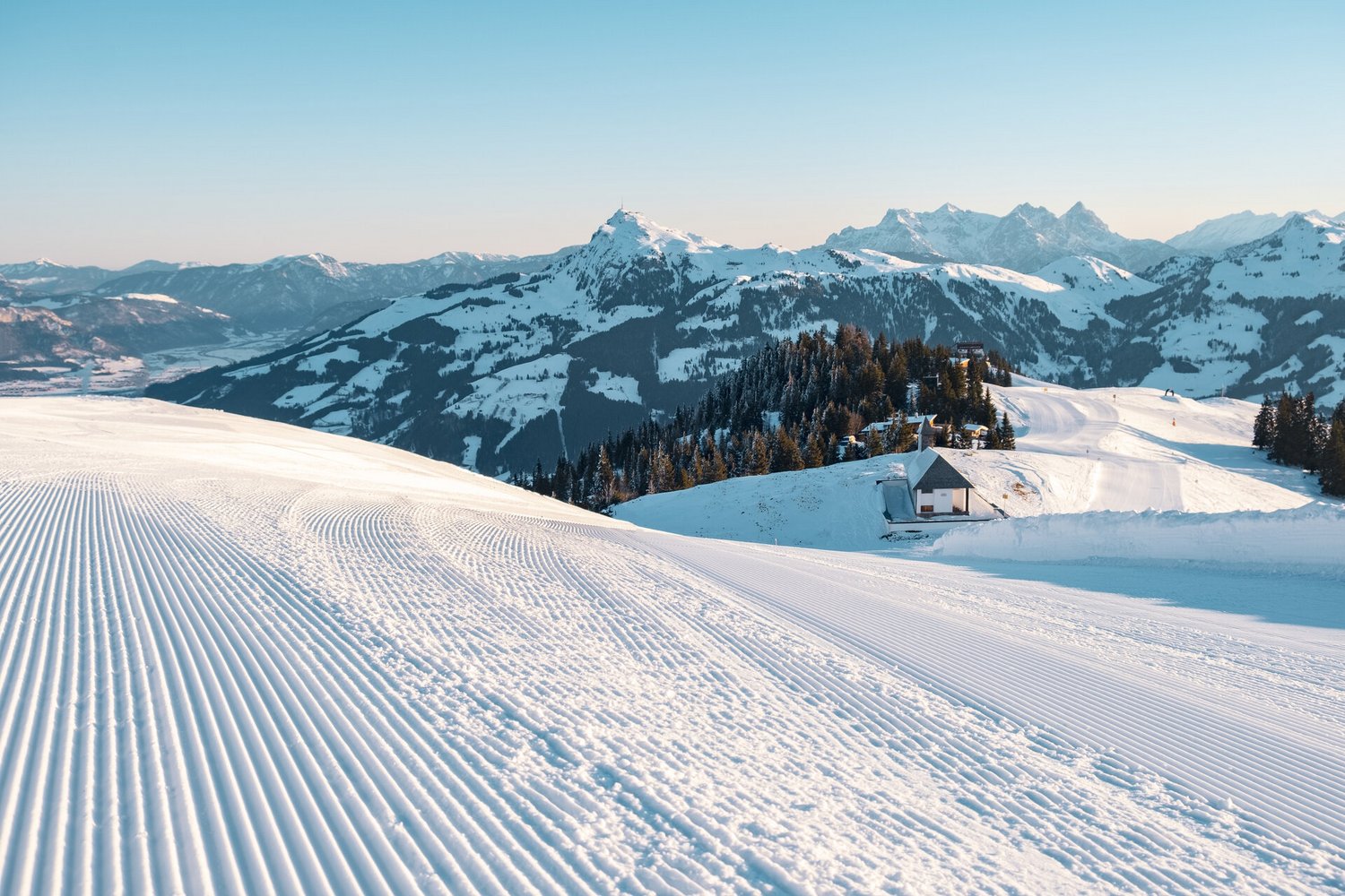 Kitzbüheler Horn in Austria - ski tracks in the snow.